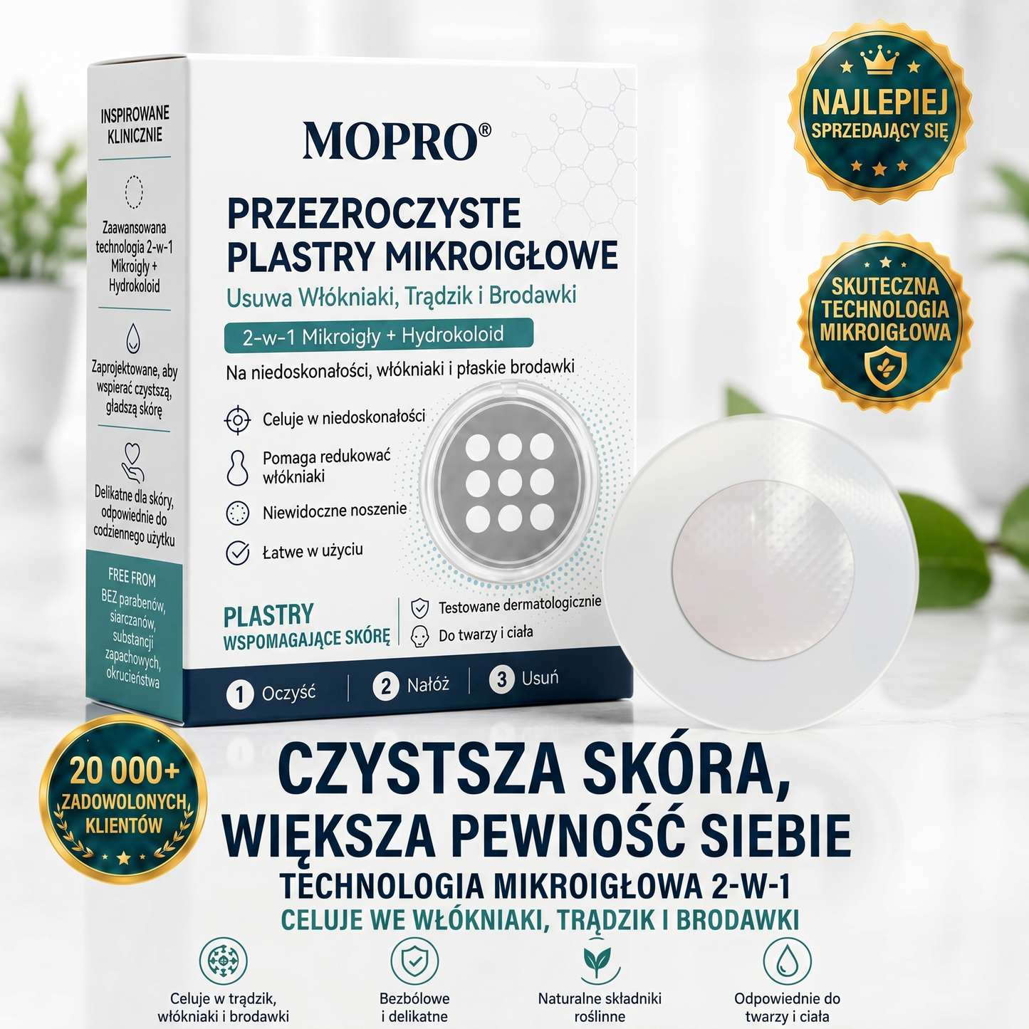 🏵️👍𝐌𝗢𝑷𝙍𝙊® 2 w 1 – mikronakłuwający i hydrokoloidowy plaster 🍀 | usuwa wypukłe znamiona, trądzik, płaskie brodawki i włókniaki skórne | wspiera redukcję zmarszczek, blizn i niedoskonałości | niewidoczne plastry do stosowania na twarz i ciało