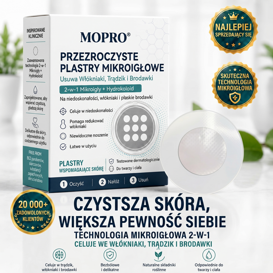 🏵️⛵𝐌𝗢𝑷𝙍𝙊® 2 w 1 – mikronakłuwający i hydrokoloidowy plaster 🍀 | usuwa wypukłe znamiona, trądzik, płaskie brodawki i włókniaki skórne | wspiera redukcję zmarszczek, blizn i niedoskonałości | niewidoczne plastry do stosowania na twarz i ciało