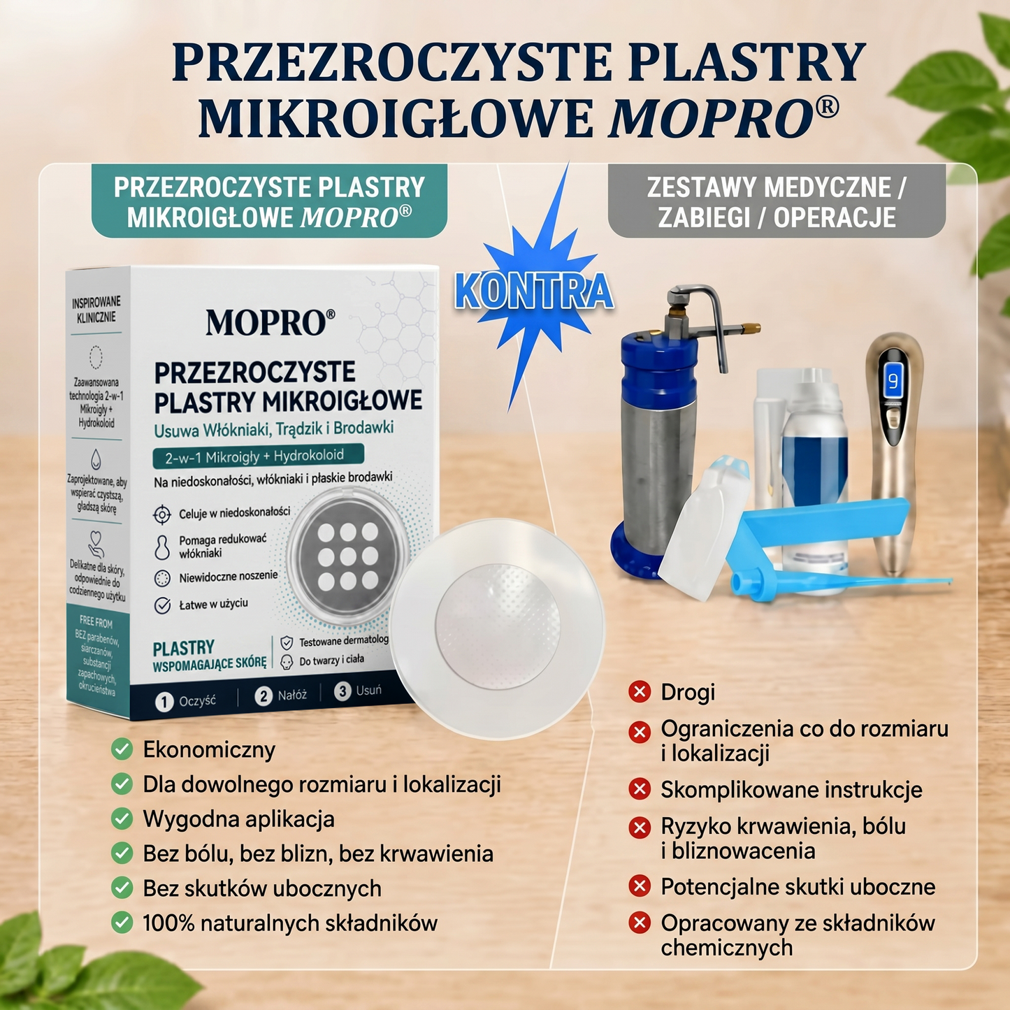 🏵️👍𝐌𝗢𝑷𝙍𝙊® 2 w 1 – mikronakłuwający i hydrokoloidowy plaster 🍀 | usuwa wypukłe znamiona, trądzik, płaskie brodawki i włókniaki skórne | wspiera redukcję zmarszczek, blizn i niedoskonałości | niewidoczne plastry do stosowania na twarz i ciało