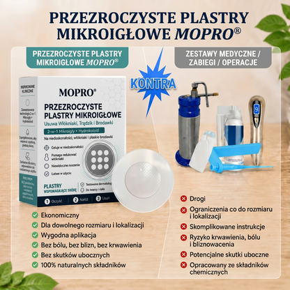 🏵️👍𝐌𝗢𝑷𝙍𝙊® 2 w 1 – mikronakłuwający i hydrokoloidowy plaster 🍀 | usuwa wypukłe znamiona, trądzik, płaskie brodawki i włókniaki skórne | wspiera redukcję zmarszczek, blizn i niedoskonałości | niewidoczne plastry do stosowania na twarz i ciało